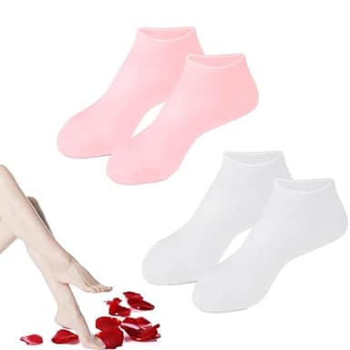 Calcetines Hidratantes,2 Pares Calcetines Hidratantes de Silicona Calcetines de Gel Calcetines Suaves de Silicona para Piel Seca Agrietada del Pie,Blanco,Rosa
