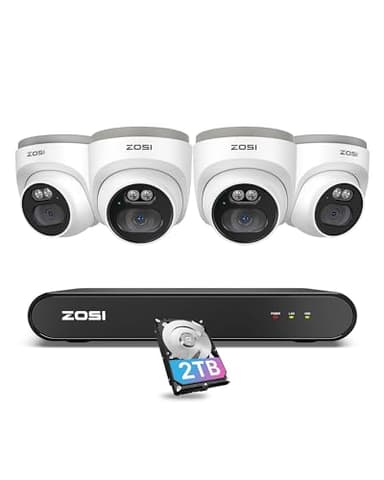 ZOSI 3K Kit Cámaras de Vigilancia PoE Exterior, 5MP Grabador NVR con 4pcs 4MP Cámara de Seguridad, Detección de Persona, Visión Nocturna, Grabación de Audio, 2TB HDD Incluido