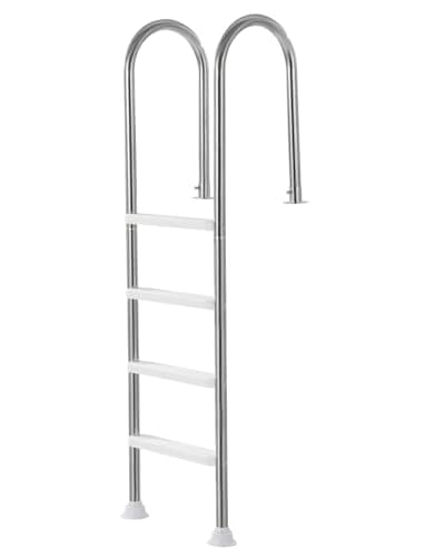 VEVOR Escalera para Piscina, 4 Escalones con Pasamanos Dobles y Escalones, Acero Inoxidable, Carga de 120 kg, para Piscinas Enterradas con Plataforma Montada, 600 x 445 x 1825 mm, Plata + Blanco