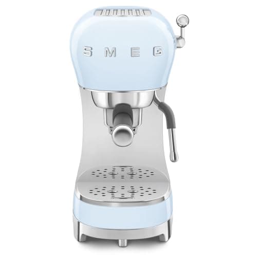 Smeg, ECF02PBEU - Máquina espresso con función de vapor capuchino, bloque térmico, caja grande de taza y doble función café, depósito de agua de 1 l, sistema de fácil uso, 1350 W, azul