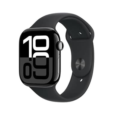 Apple Watch Series 10 GPS + Cellular Smartwatch con Caja de Aluminio Negro Brillante de 46 mm y Correa Deportiva Negro - Talla S/M. Monitor de entreno, App ECG, Pantalla Retina Siempre Activa
