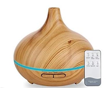 Difusor aceites Esenciales MEVA Humidificador Ultrasónico 400ml para Aromaterapia y purificador de Aire con 7 Colores Led y Control Remoto en Acabados Tipo Madera (Bambú sin esencias)