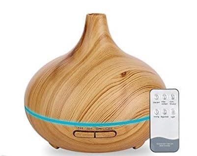 Difusor aceites Esenciales MEVA Humidificador Ultrasónico 400ml para Aromaterapia y purificador de Aire con 7 Colores Led y Control Remoto en Acabados Tipo Madera (Bambú sin esencias)