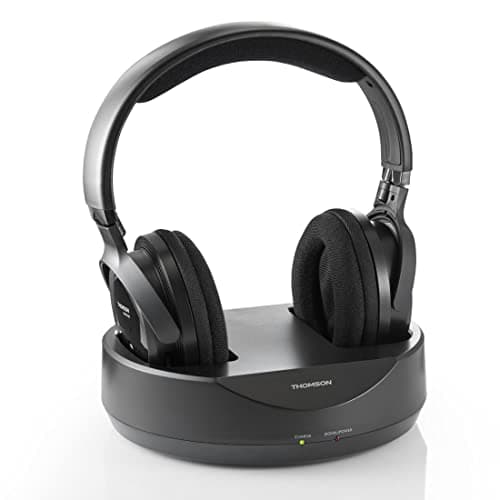 THOMSON | Auriculares inalámbricos UHF (Auriculares sin Cable para televisor, Sistema PLL, Alcance 100 m, Jack Stereo 3.5 mm, RCA) Negro