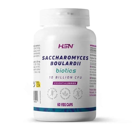 HSN Saccharomyces boulardii Probiótico Biotics 10B UFC | 60 Cápsulas Vegetales | Resistente al medio ácido del estómago | Sin degradación y con Viabilidad Garantizada | No-GMO, Vegano, Sin Gluten