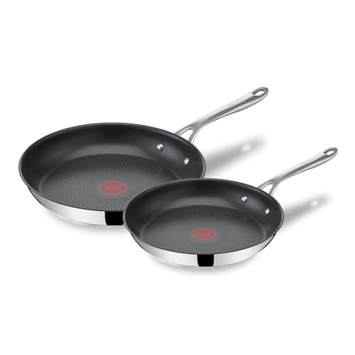 Tefal E304S244 Jamie Oliver, 2 Sartenes de acero inoxidable, Antiadherentes, Reforzadas con Titanio, Thermo-Signal, Libre PFOA, 24 y 28 cm
