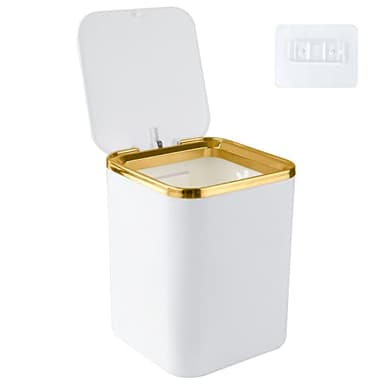Senbaler Pequeña Cubo de Basura de Mesa con Tapa 2.8L,Mini Papelera Portátil para Baños,Oficinas,Dormitorios,ABS (Blanco)
