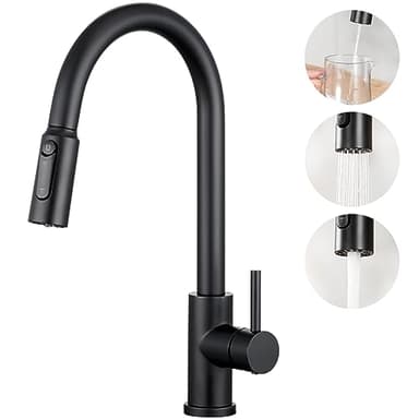 CREA Grifo Cocina 3 Vías con Ducha Extraíble, Grifo de Cocina 3 Vías Giratorio de 360°, Mezclador de Cocina 3 Vías, Grifo 3 vías Osmosis, Negro Mate