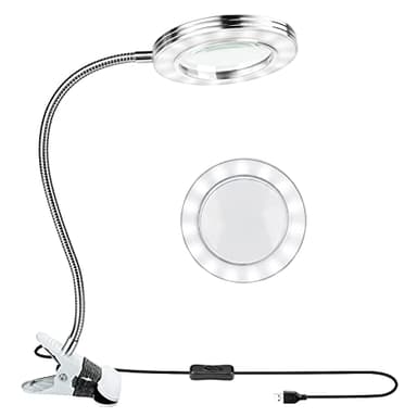 lampara con Lupa, Upkey Lámpara de Gran Aumento LED 8X con luz, 360 ​​° con Abrazadera de Metal, alimentada por USB para Pasatiempos, Lectura, Manualidades, Banco de Trabajo, Trabajo cercano