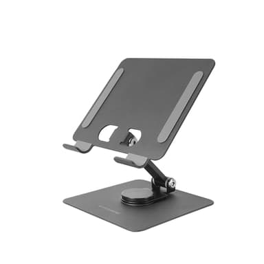 Mars Gaming MA-RST, Soporte para Tablet y Convertibles 2en1 hasta 13", Giratorio 360º + Ajustable en Altura y Ángulo 180º, Soporte Tablet Plegable de Acero Liviano, Antideslizante, Negro