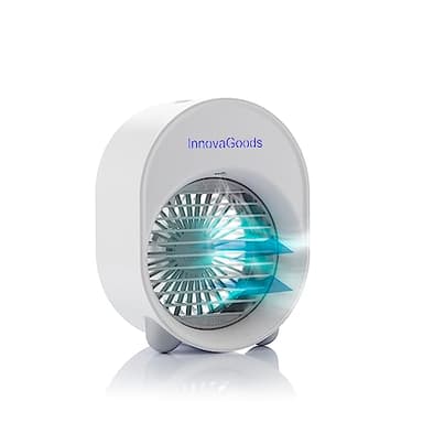 InnovaGoods - Mini Humidificador LED Koolizer, Climatizador Portátil y Purificador de Aire, 3 Velocidades, Diseño Silencioso, Ultrasonidos, Luz LED Multicolor, Blanco, ABS