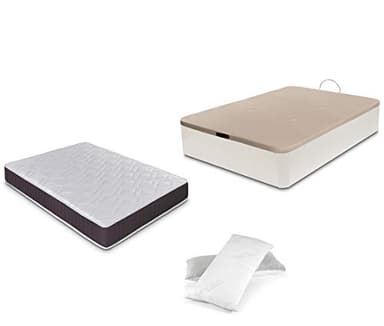 DORMIDAN - Pack de canapé abatible de Gran Capacidad + colchón viscoelástico + Almohada visco Copos de Regalo (90_x_190_cm, Blanco)
