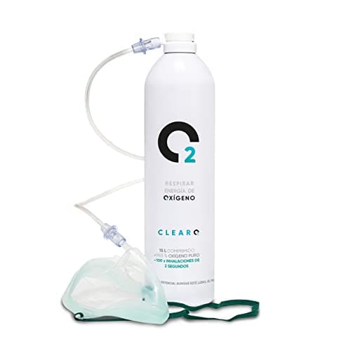ClearO2 - Lata de oxígeno para respiración con máscara y tubo (15 L)