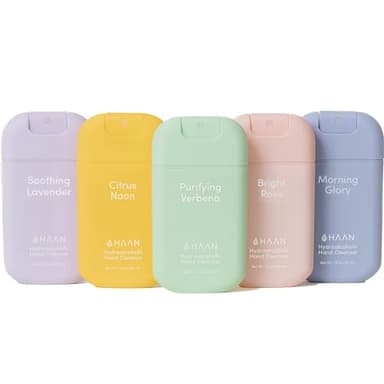 HAAN Spray Limpiador de Manos Hidratante con Aloe Vera (Pack de 3), Limpia Tus Manos - 1 de Cada Aroma: Morning Glory, Bright Rose, Citrus Noon, Purifying Verbena, Soothing Lavender