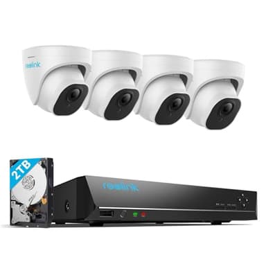 Reolink 5MP Kit Cámaras de Vigilancia PoE, con 4X 5MP Detección de Personas/Vehículos Cámaras IP PoE Exterior y 8CH 4K NVR con 2TB HDD, Grabación Continua, Vision Nocturna, RLK8-520D4-5MP