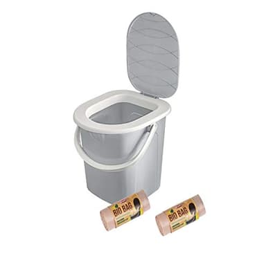 BranQ - Home essential BranQ portátil para Camping (22 L) con 40 Bolsas de Inodoro orgánicas, de plástico, con máx. Soporta hasta 120 kg, Color Gris Claro, Unisex