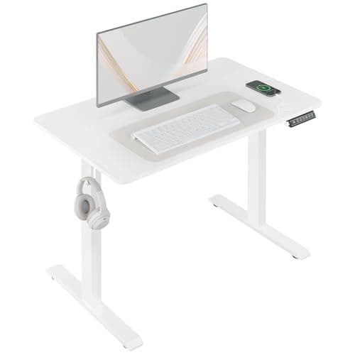 WOLTU 100x60cm Escritorio Elevable Eléctrico, Mesa Escritorio Elevable en Altura con Puertos de Carga USB, 4 Función de Memoria y Proteccion Anticolision, Blanco, TS194ws01