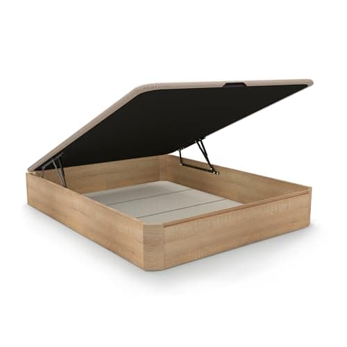 duehome | Luxury, Canapé Abatible con Almacenaje, Base Tapizada, Acabado en Roble, Medidas: 150 cm (Ancho) x 190 cm (Largo) x 31 cm (Alto)