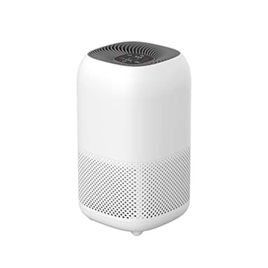 Amazon Basics - Purificador de aire, cubre hasta 12 m² de espacio, con filtros de aire True HEPA y Advance Carbon, CADR 100 m³/h, elimina el 99,97 % del polen, polvo, humo, enchufe europeo, blanco