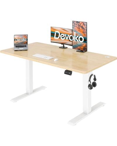 Devoko 120x60 cm Escritorio Regulable en Altura, Escritorio Elevable Eléctrico Telescópico Bidireccional, Escritorio de Oficinay Hogar, para Estudio en Casa con Tablero Ensamblado, Beige