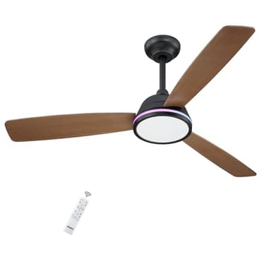 activeallbrite Ventilador de Techo con Mando a Distancia, Motor DC, 6 Velocidades, Ultra silencioso, Función Verano-Invierno, Temporizador, 3 Aspas 132 de Diámetro，Oscuro Madera