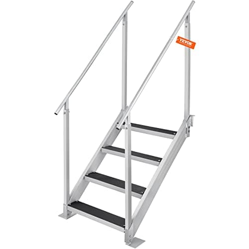 VEVOR Escalera de Muelle Altura Ajustable 75-96 cm Pontón Escalera para Barco 4 Escalones Aleación de Aluminio Carga 226 kg con Pasamanos Pedales Antideslizantes para Embarque en Barco, Piscina