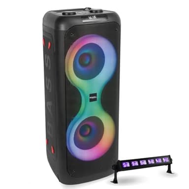 Ibiza – Pack altavoz inalámbrico Bluetooth con batería 700 W USB TWS Ibiza Sound COLUMBA700 – Barra de luz UV LED-UVBAR6 – Sono DJ portátil
