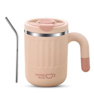 Kytpyi Termo Cafe, Termo Cafe para Llevar, 480ml Taza Termo Cafe para Llevar a Prueba de Fugas con Paja Tapa para Café, Vaso Termico Acero inoxidable Anti-escaldado para Hogar Oficina Viajar (Rosa)