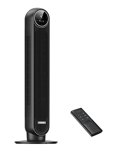 Dreo 28dB Ventilador de torre Nomad One con mando a distancia, silencioso de 7,3 m/s de velocidad, oscilante de 90° con 4 velocidades, 4 modos, temporizador de 8 horas, ventilador de pie, negro.