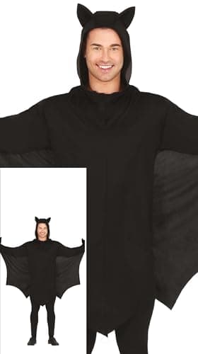 FIESTAS GUIRCA Disfraz de Murciélago para Hombre - Disfraz de Murciélago Negro con Orejas de Murciélago, Capucha y Alas - Disfraces de Halloween para Hombre Talla Adulto L