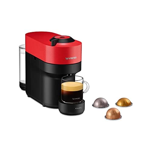 Krups Nespresso VERTUO Pop XN9205 - Cafetera de cápsulas, máquina de café expreso, 4 tamaños tazas, tecnología Centrifusion, 35 % plástico reciclado, Spicy red