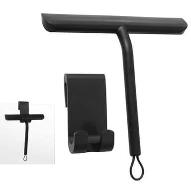 Vinabo rasqueta limpiacristales Ducha,Limpia Cristales mamparas Ducha, Limpia mamparas con Soporte para Ducha, baño, Azulejos, Espejos, Ventanas (21 cm, Negro)