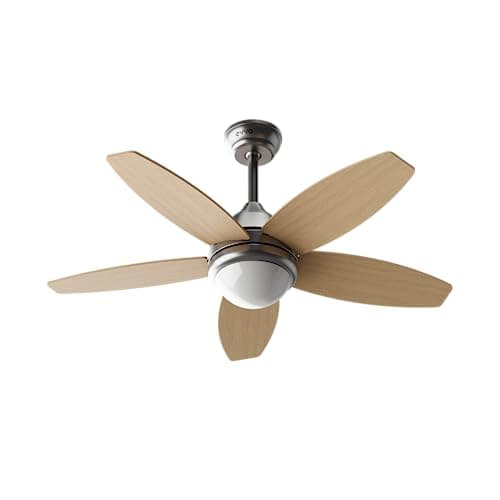 EVVO Ventilador de Techo con Luz LED y Mando, Silencioso, Ø106cm, 5 Aspas, Motor DC 56W, 3 Velocidades, Temporizador, (Modelo: V416 Acabado Madera)