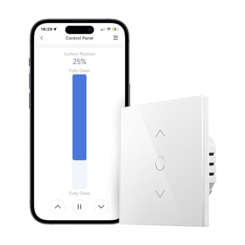 Meross Interruptor de Cortina, Interruptor de Persianas LED Inteligentes WiFi, Compatible con Alexa y Google Assistant, Control por Porcentaje, 2.4GHz (Necesita Cable Neutro)