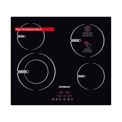 Corberó - Placas Vitrocerámica 520X590X55 | CCVBR6450| 6400W Potencia | Touch Control | 4 Zonas | 9 Niveles de Potencia | Temporizador 99 Min | Sistema de Seguridad | Vitrocerámica | Negro