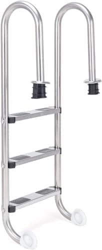 RELAX4LIFE Escalera de Piscina de Acero Inoxidable con 3 Peldaños Antideslizantes, Escalera Piscina Desmontable para Piscina, SPA y Parques Acuático, Carga 150kg, 55x25x132,5cm, Plateado