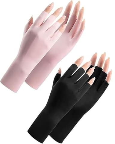 CULEB 2 pares Guantes Anti UV,Profesional UPF50+ Guantes Sin Dedos Con Anti UV,Guantes de Manicura en Gel Para Manicura Esmalte Uñas Ciclismo Fitness (Negro,Rosa)