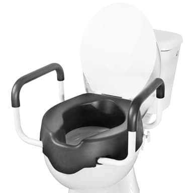 KMINA - Elevador WC Adulto con Reposabrazos (10 cm, Blando), Tapa, Adaptador inodoro Mayores, Alza Personas Mayores Asas, Negro