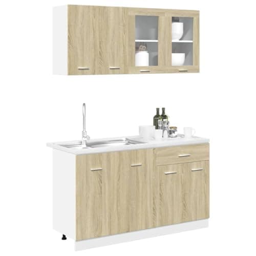 IKAYAA Mueble de Cocina 4 Piezas, Cocinas Completas, Cocinas Completas, Muebles De Cocina por Modulos, Mueble Fregadero Cocina, Armario Inferior, Armario Colgante Cocina Blanco con Brillo