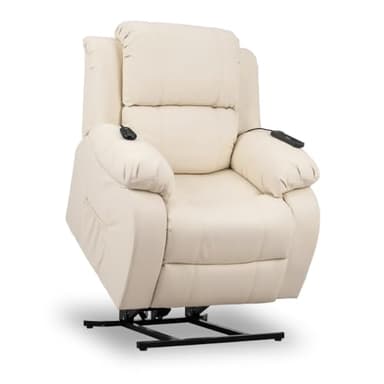 ZZ DON DESCANSO - Sillón Relax Eléctrico Levanta Personas Trevi Crema, Reclinación 160º, 10 Programas, Temporizador, Calor Lumbar, Sist. Masaje 4 Zonas, Acabado PU, Incluye Mando