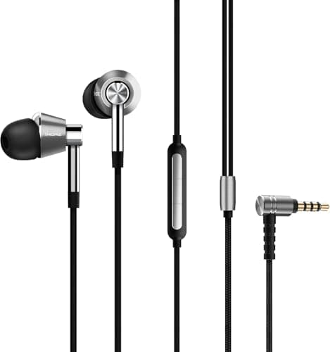 1MORE Auriculares Intrauditivos de Triple Controlador, Auriculares con Sonido de Graves de Alta Resolución, Micrófono MEMS, Control Remoto en Línea, Alta Fidelidad, Plateado