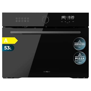 Cecotec Horno Integrable Multifunción de 53L Función Freidora de Aire Bolero Hexa AF314500 Glass Black A. 2900W, 11 Funciones, Airfryer Master, Pizza Master, Bajo Consumo, Fácil Limpieza