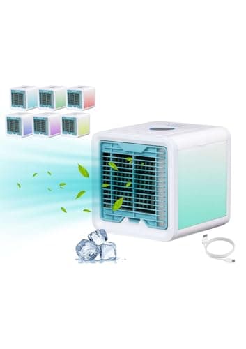 BEPER P206RAF200 Enfriador de Aire Pequeño - Aire Acondicionado Portatil, Humidificador, Purificador con Luz Led de 7 Colores Gris Y Blaco