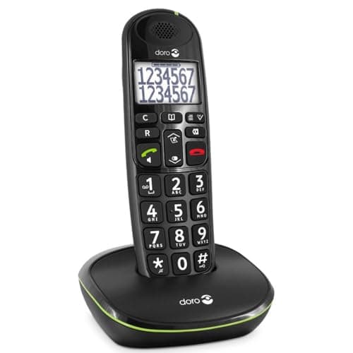 Doro PhoneEasy 110 Teléfono Inalámbrico DECT para Personas Mayores con Teclas Grandes Parlantes, Función de Llamada Interna y Audio Amplificado [Versión Española y Portuguesa] (X 1 / Negro)