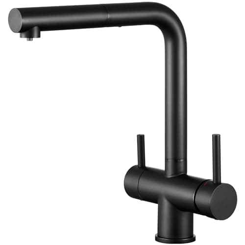 CREA Grifo de Cocina 3 Vías Osmosis con Ducha Extraíble, Grifo Osmosis Fregadero Giratorio a 360°, Grifo de Cocina Fregadero con Ducha, Grifo Cocina Osmosis, Negro Mate
