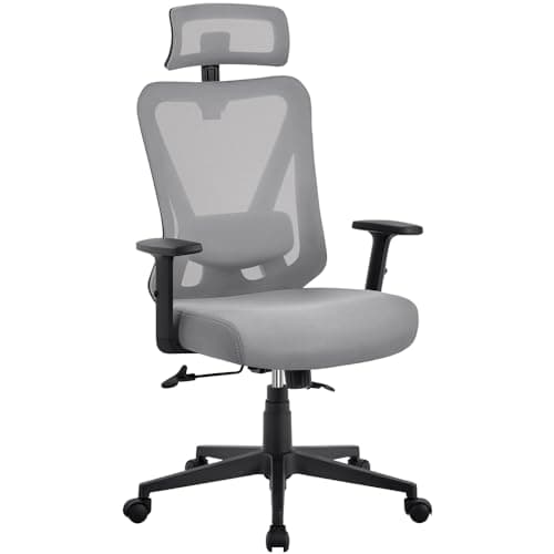Yaheetech Silla de Oficina Ergonomica Silla Reposabrazo Reposacabeza Ajustable Silla de Trabajo Despacho Silla Escritorio Silla Gris Silla Inclinable con Bloqueo