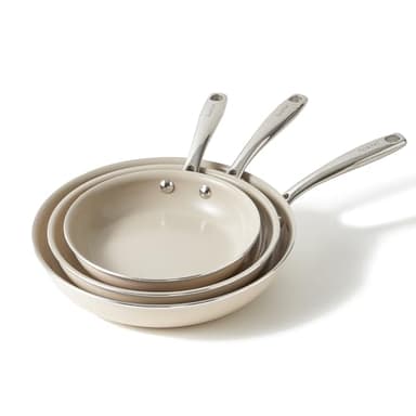 Redchef Juego De 3 Sartenes Ceramica Antiadherentes Para Inducción, 20/24/28 cm Para Todo Tipo De Cocinas, Sin Ptfe, Sin Pfas, Sin Pfoa, Aptas Para Inducción, Horno, Lavavajillas (Beige)
