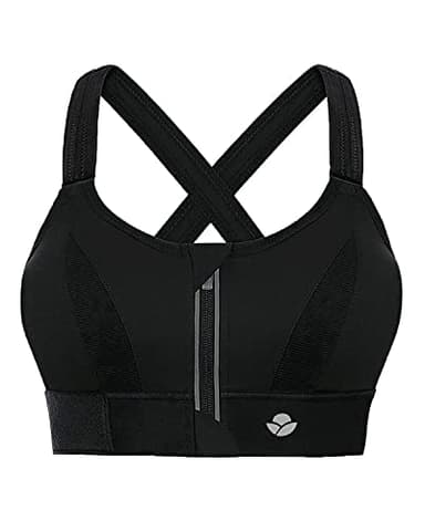 YIANNA Sujetador Deportivo Mujer Alto Impacto con Relleno Cremallera Cierre Delantero Tallas Grandes Sujetadores sin Aros Yoga Sports Bra Negro, 151 Size M