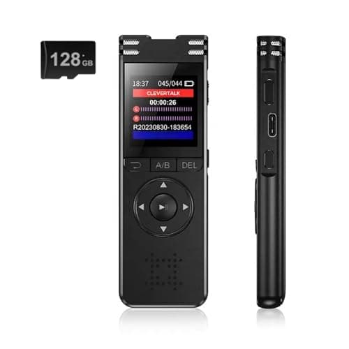 128GB, Grabadora de Voz Profesional Digital, 70H Grabadora Audio, PCM 1536 kbps, Reducción de Ruido, Activación por Voz, Aluminio, Pantalla Color, Grabadora USB C Portátil, Contraseña.