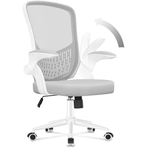 naspaluro Silla de Oficina Ergonómica con Soporte Lumbar de Diseño Exclusivo, Brazos Abatibles 90°, Tapicería de Malla Transpirable, Silla de Escritorio Giratoria 360°, Gris